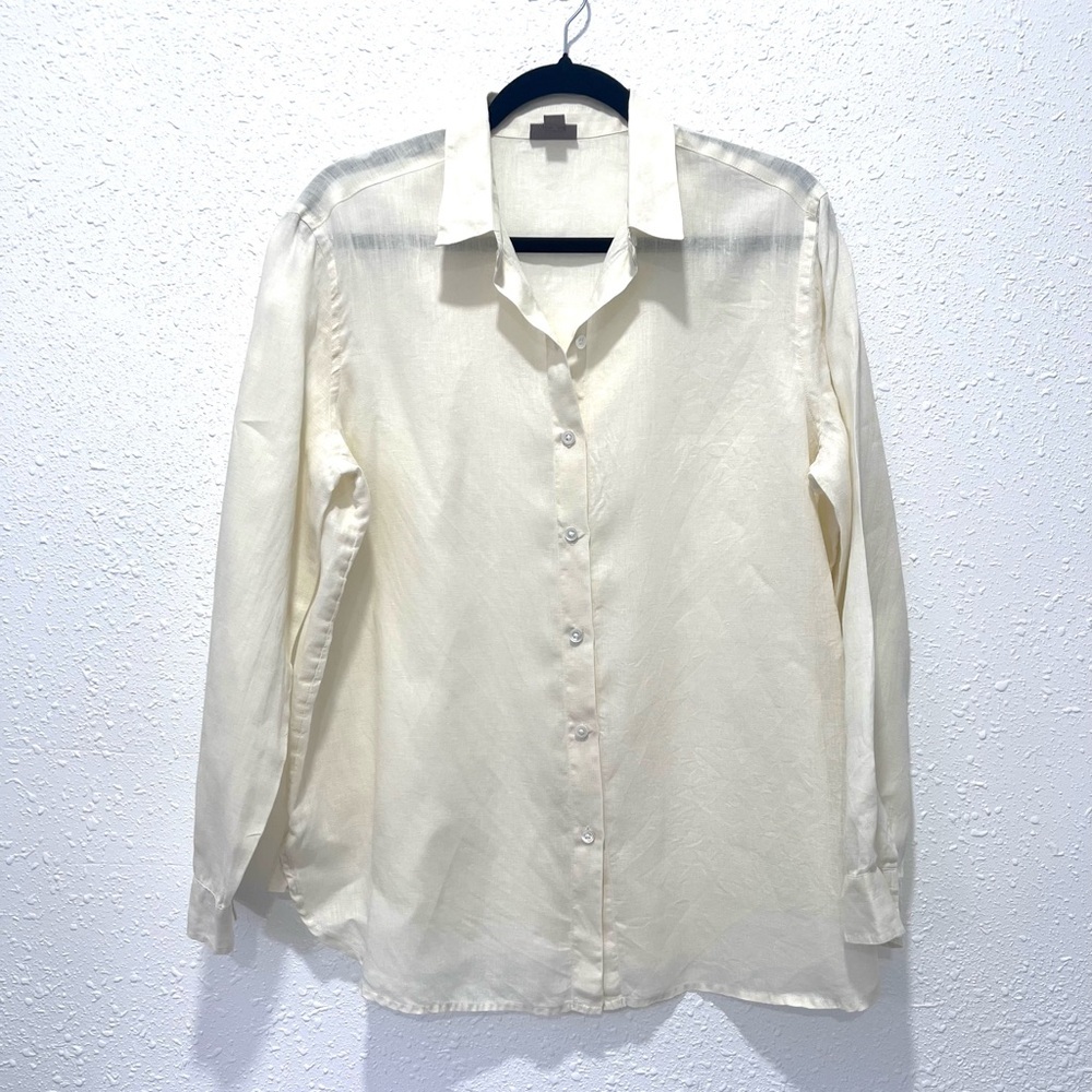 J. Jill linen Cream Casual‎ Button Down Shirt with Classic Collar S